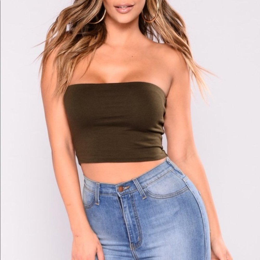 Olive Green Crop Bandeau Tube Top